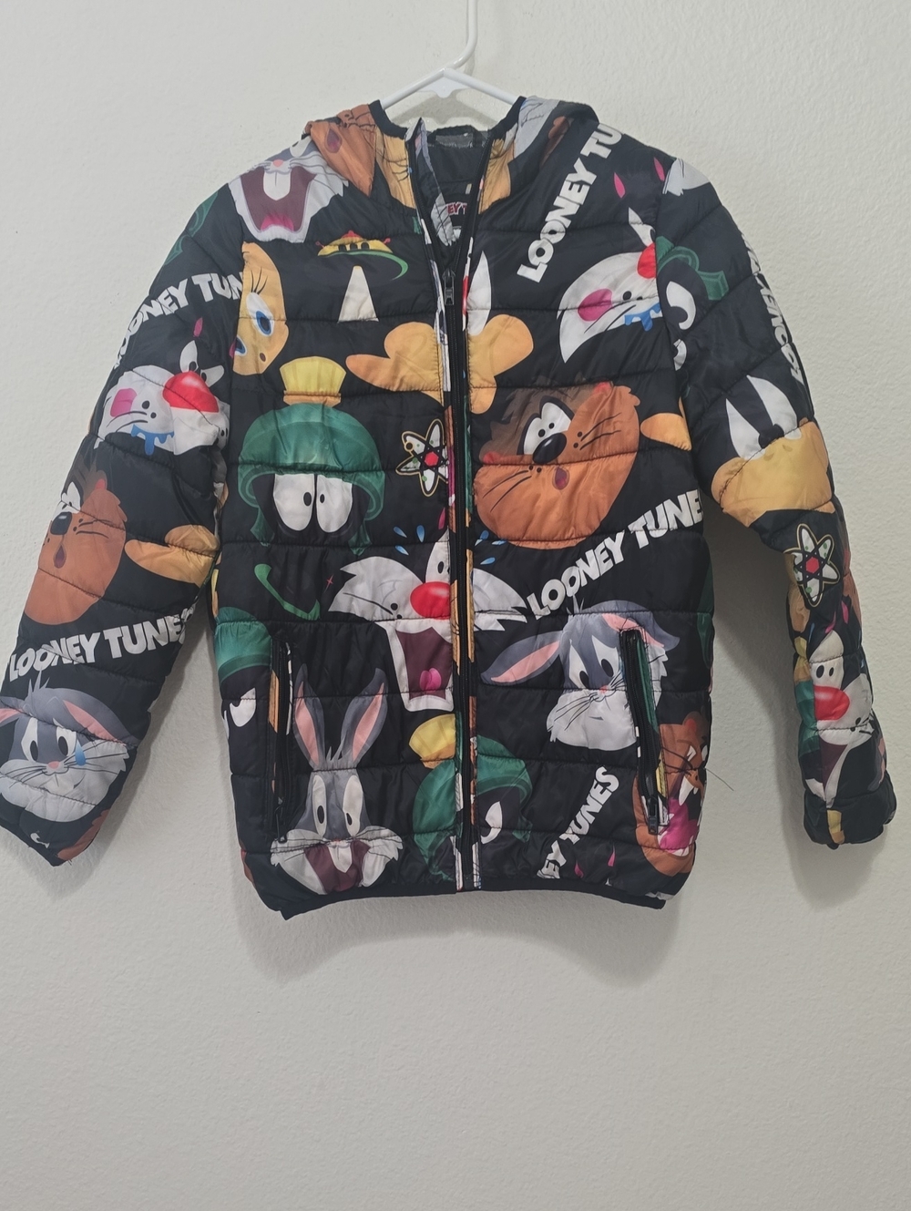 Black Looney Tunes Members Only All-Over Print Puffer Jacket 14/16